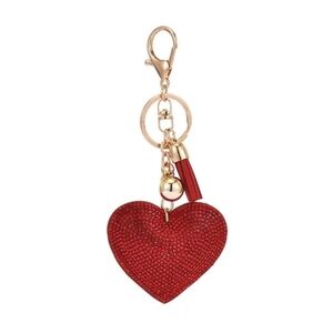 Red Heart Keychain Bag Jewery Accessory Crystal Rhinestones Bling Glitz Red Gold